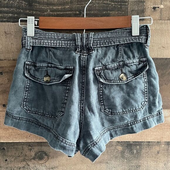 American Eagle Aerie Washed Out Look Black Paper Bag Belted Shorts Size 00 - Picture 3 of 6